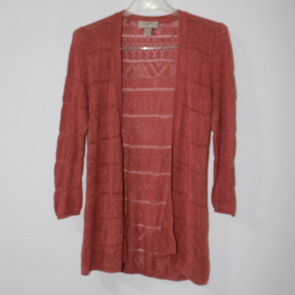 🧡 LOFT Cardigan Coral Crochet Lightweight Sweater Size XS - Picture 1 of 4